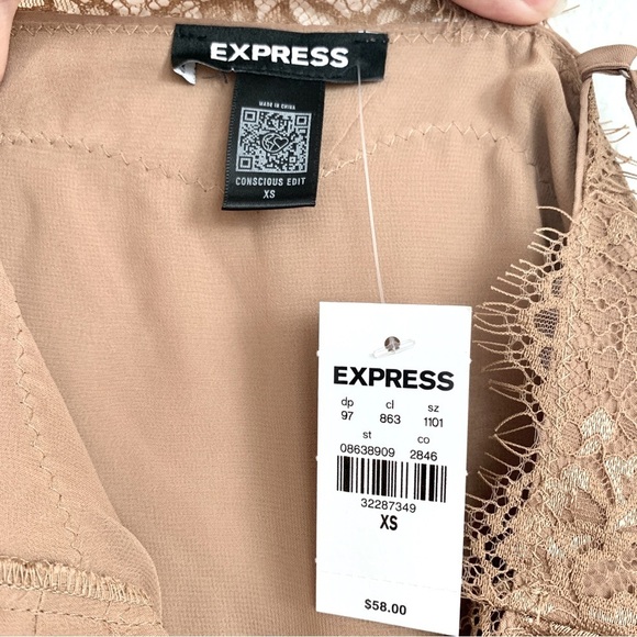 Express Beige Lace Inset Trim Silky Cami Bodysuit Top - Picture 7 of 7